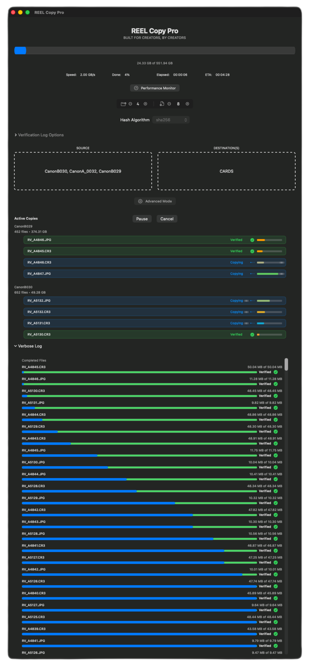 REEL Copy Pro Full Interface