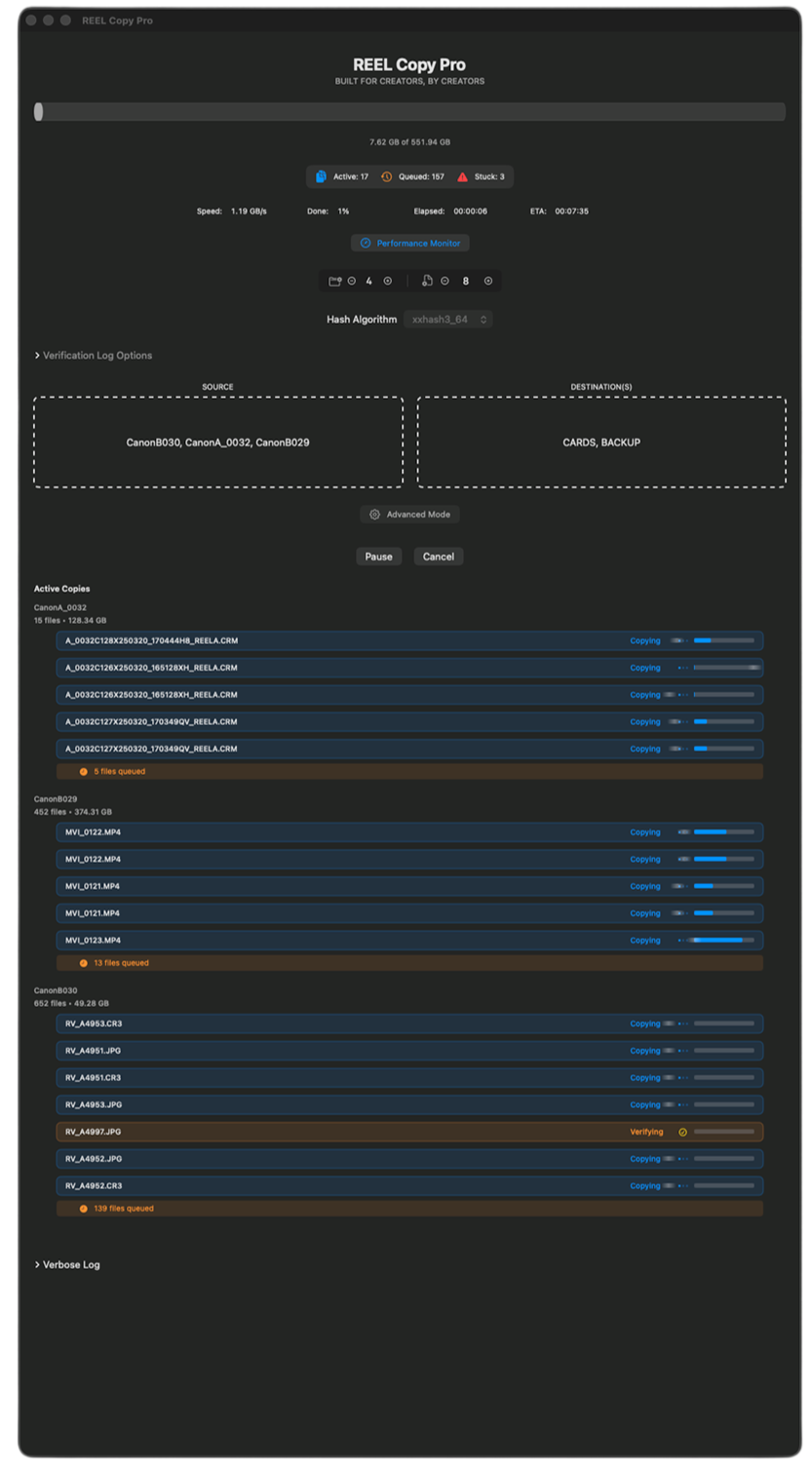 REEL Copy Pro Interface